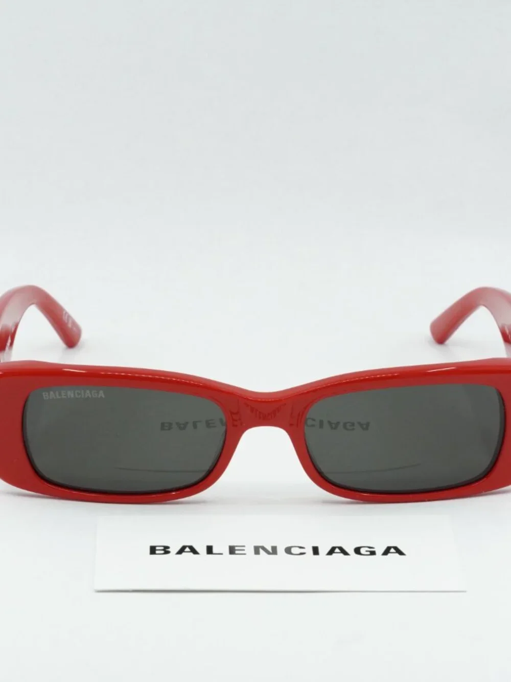 Balenciaga BB0096S 015 Rectangle Sunglasses - Solid Red / Grey